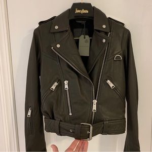 Allsaints gidley black / gray leather jacket xs